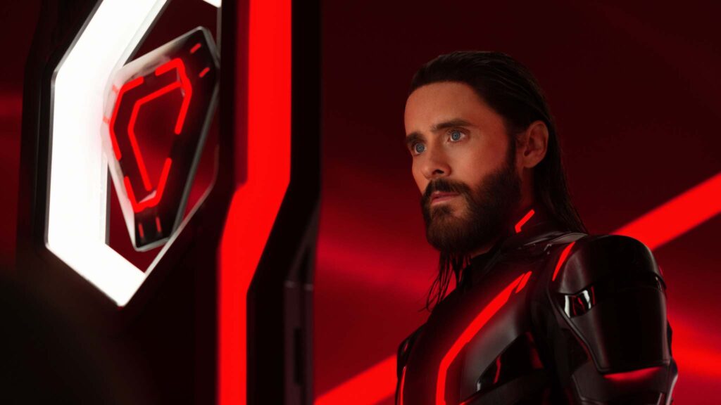 Jared Leto as Ares in Tron: Ares, directed by Joachim Ronning. Photo: Leah Gallo. Copyright: Disney Enterprises, Inc. All Rights Reserved.